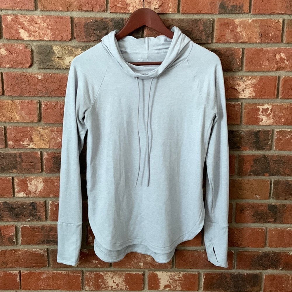 Athleta Light Gray Cowl Neck Hooded Long Sleeve Top - Picture 1 of 6